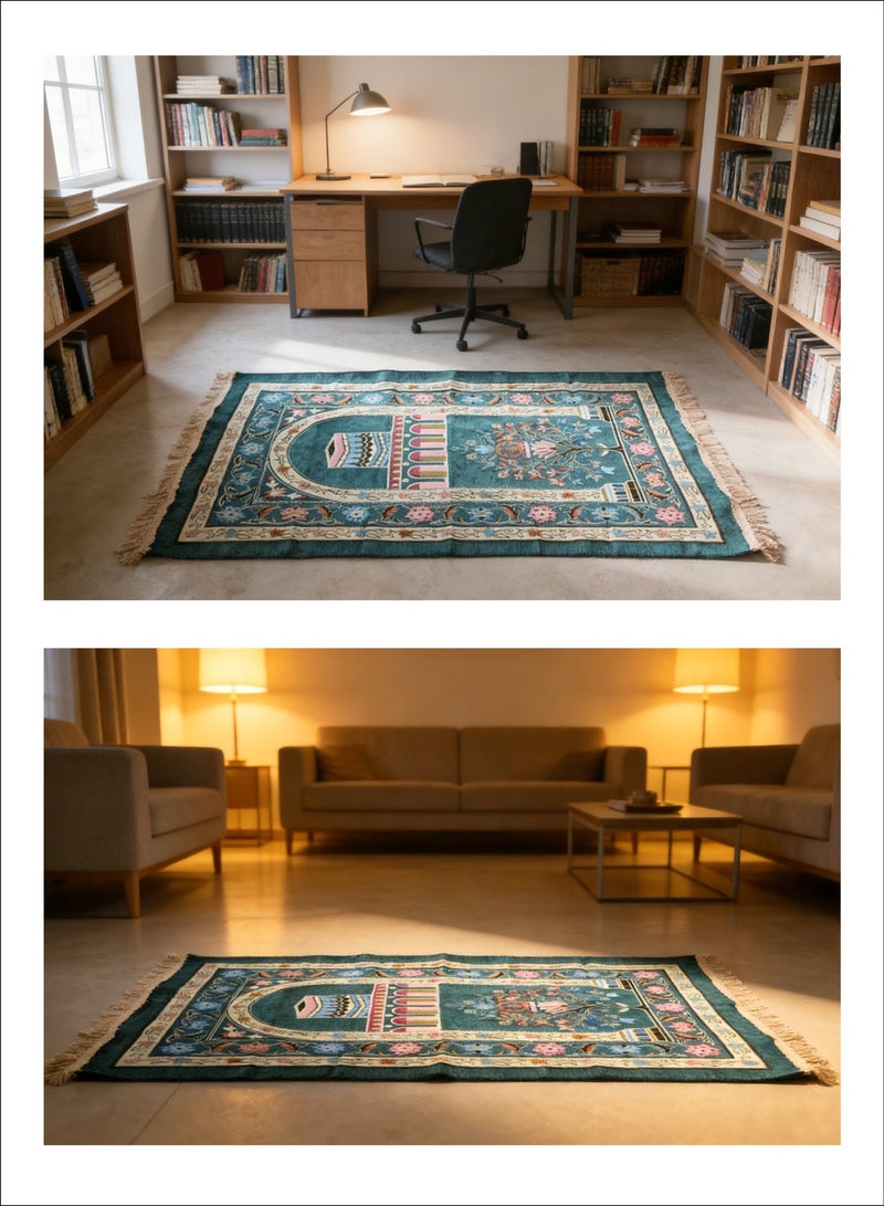 AuliceVerse Ramadan Gift Muslim Prayer Rug and Beads Set with Portable Slub Fabric Bag | Janamaz Sajadah Soft Islamic Prayer Mat gift set in Green - Image 5